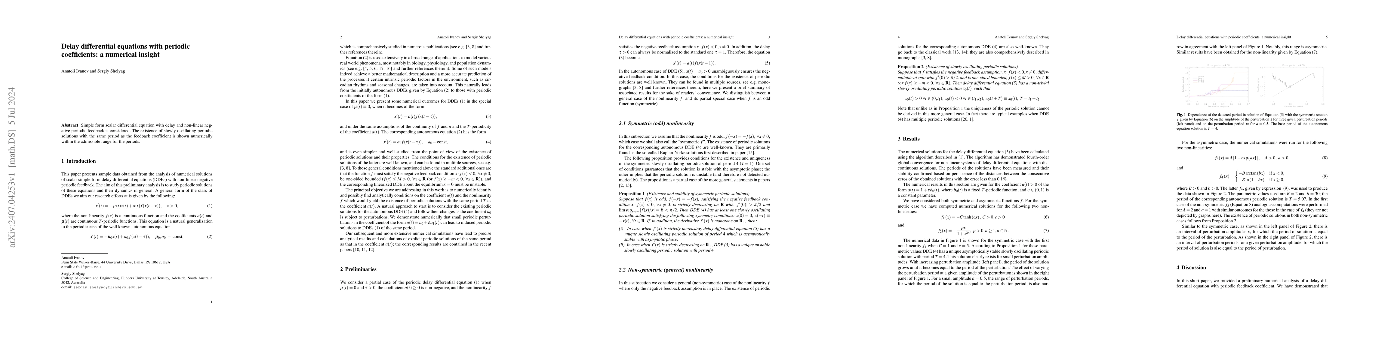 Thumbnail for Delay differential equations with periodic coefficients: a numerical
  insight