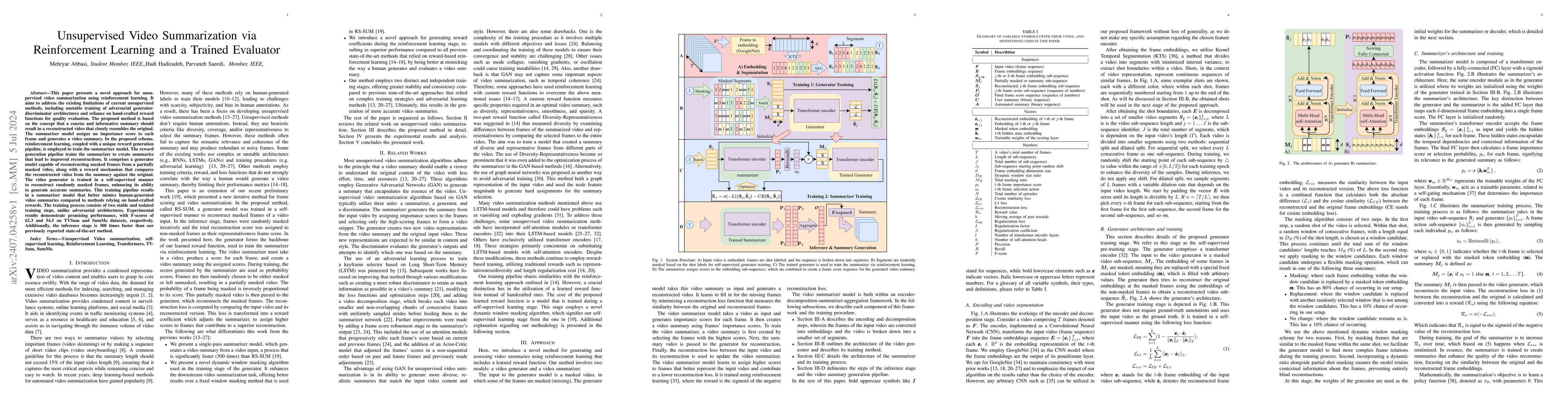 Thumbnail for Unsupervised Video Summarization via Reinforcement Learning and a
  Trained Evaluator