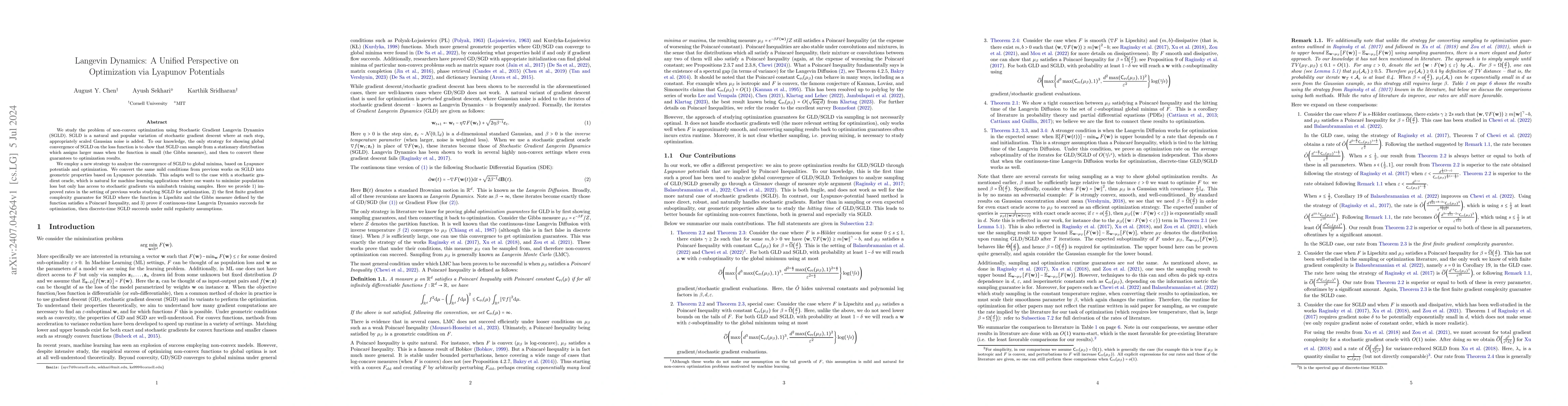 Thumbnail for Langevin Dynamics: A Unified Perspective on Optimization via Lyapunov
  Potentials