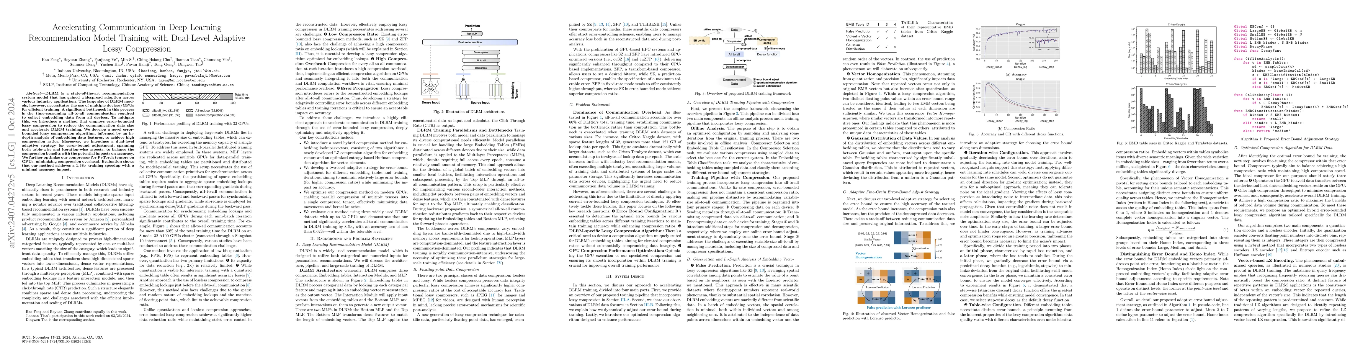 Thumbnail for Accelerating Communication in Deep Learning Recommendation Model
  Training with Dual-Level Adaptive Lossy Compression