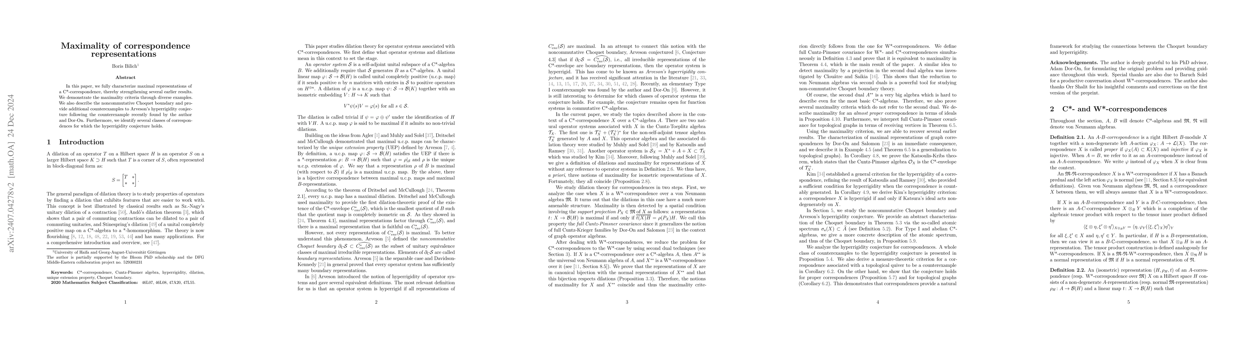 Thumbnail for Maximality of correspondence representations
