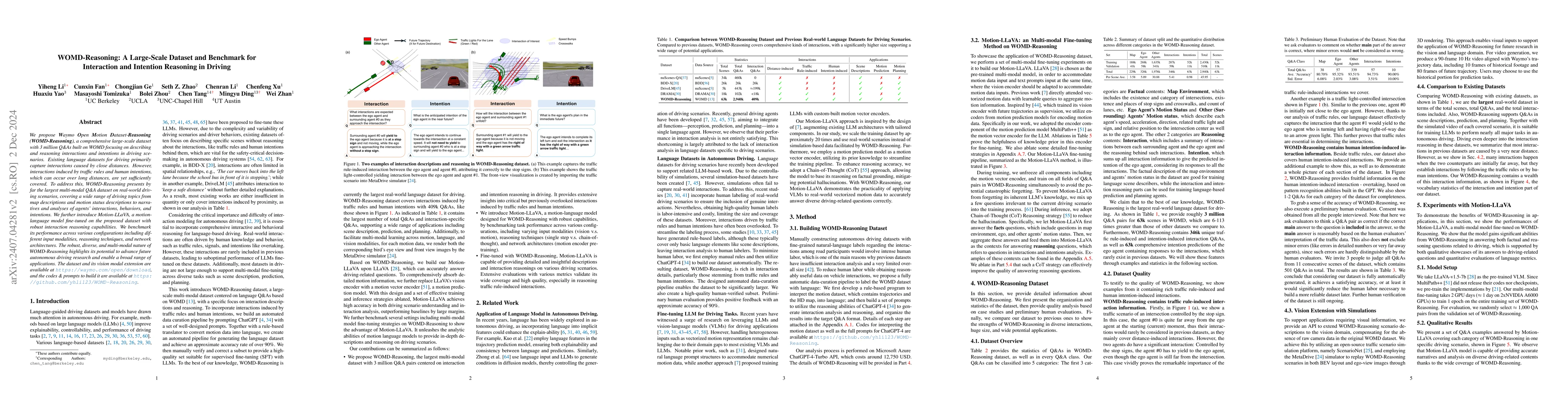 Thumbnail for WOMD-Reasoning: A Large-Scale Dataset and Benchmark for Interaction and
  Intention Reasoning in Driving