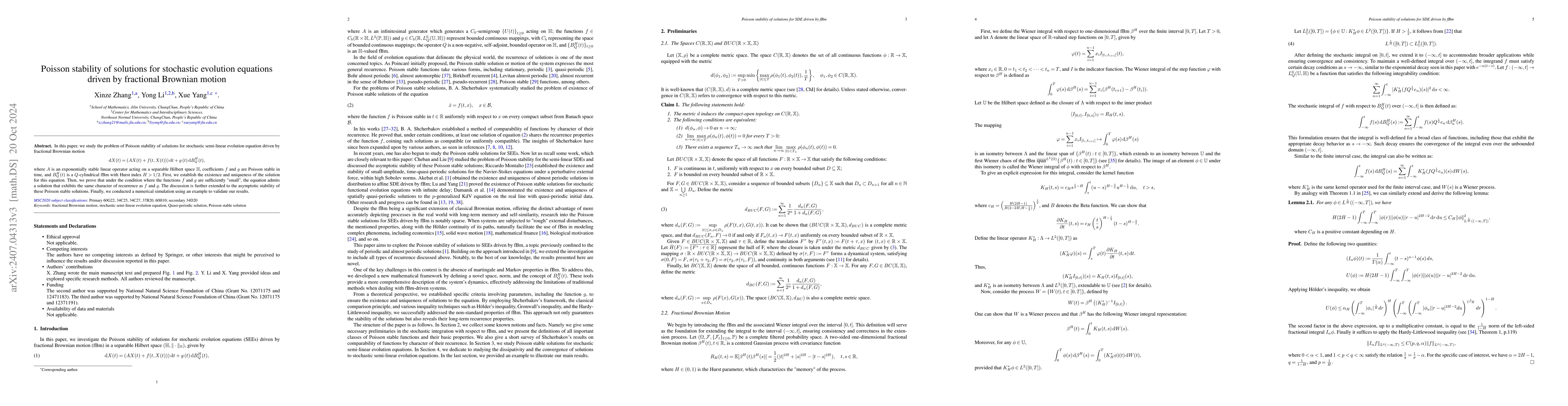 Thumbnail for Poisson stability of solutions for stochastic evolution equations driven
  by fractional Brownian motion