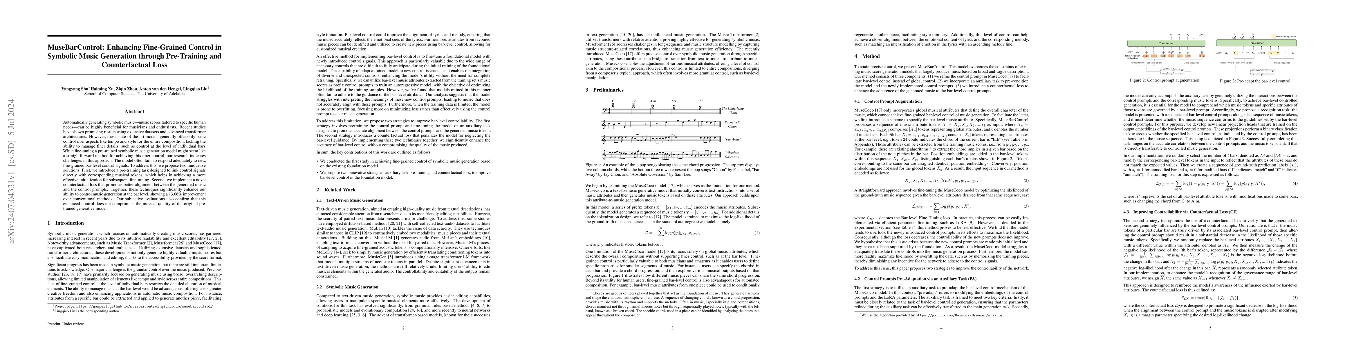 Thumbnail for MuseBarControl: Enhancing Fine-Grained Control in Symbolic Music
  Generation through Pre-Training and Counterfactual Loss