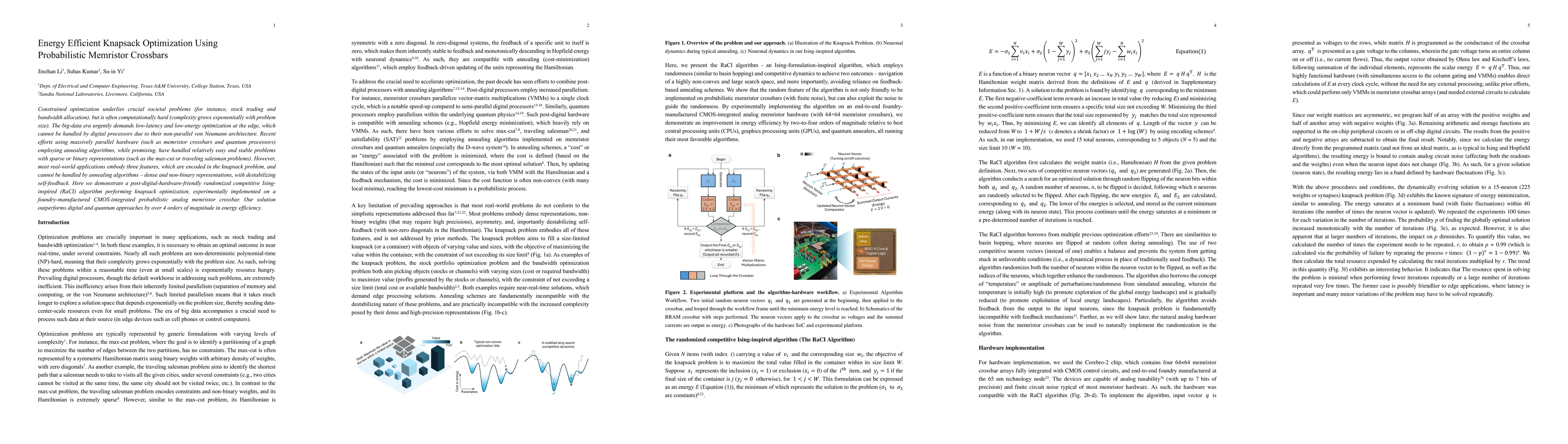 Thumbnail for Energy Efficient Knapsack Optimization Using Probabilistic Memristor
  Crossbars