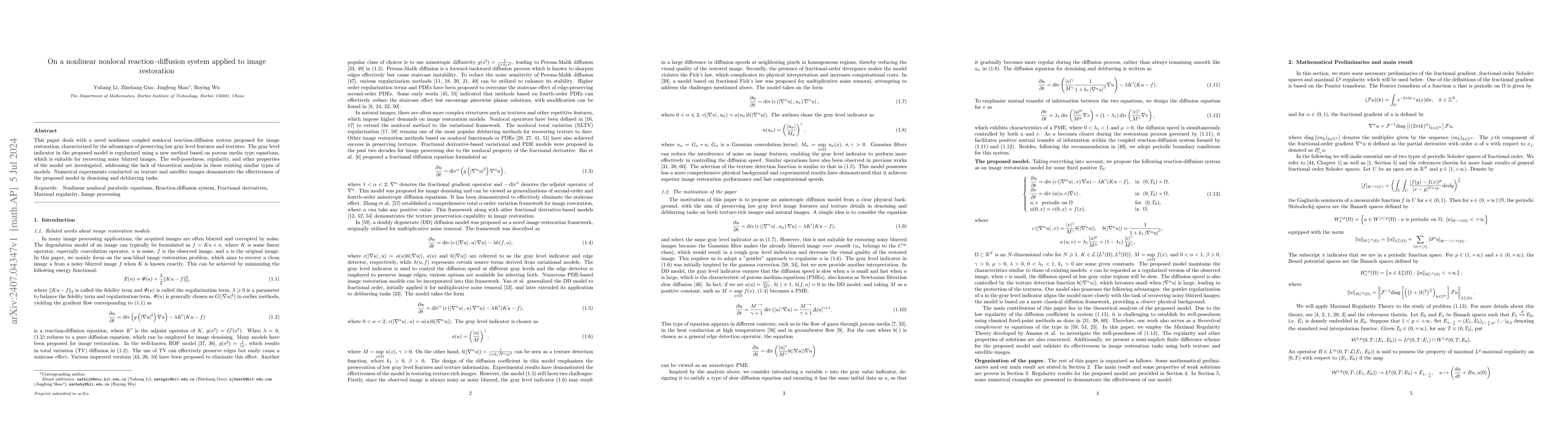 Thumbnail for On a nonlinear nonlocal reaction-diffusion system applied to image
  restoration