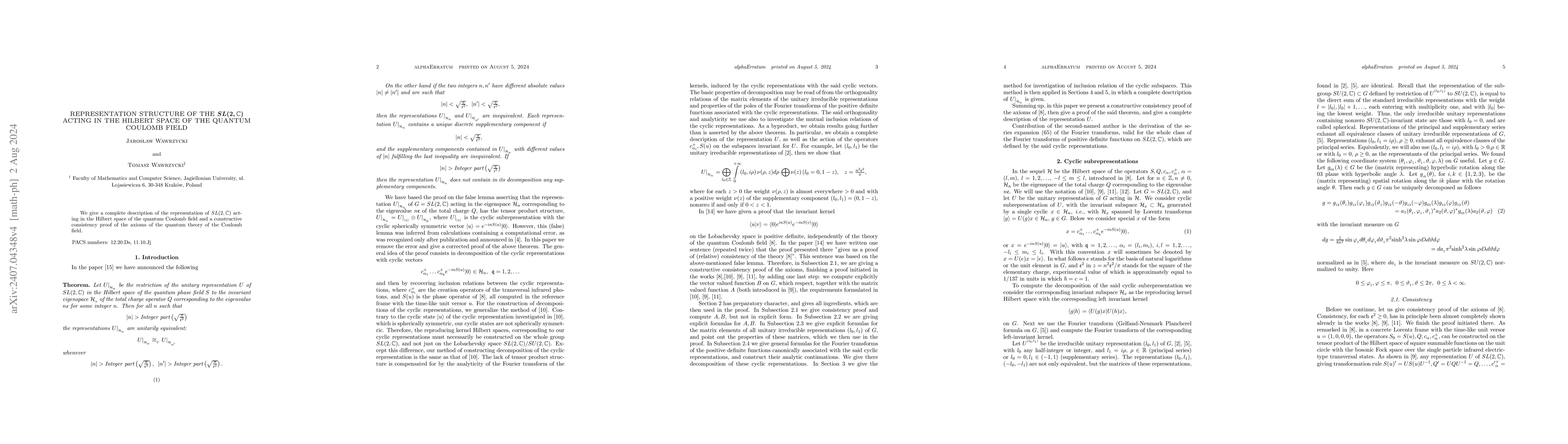 Thumbnail for Representation Structure of the $SL(2, \mathbb{C})$ Acting in the
  Hilbert Space of the Quantum Coulomb Field