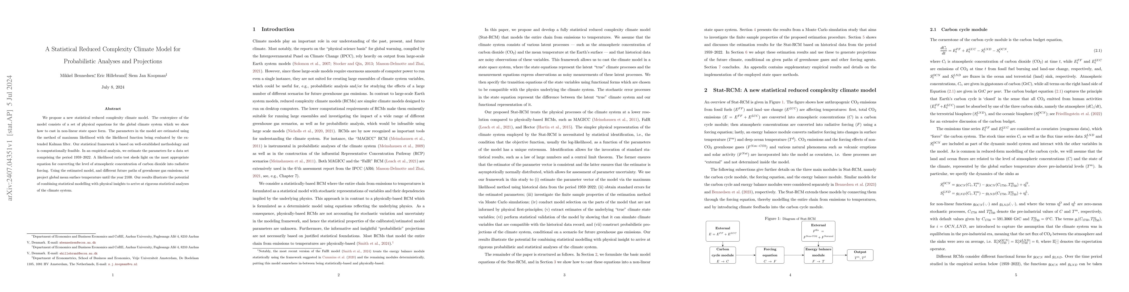 Thumbnail for A Statistical Reduced Complexity Climate Model for Probabilistic
  Analyses and Projections