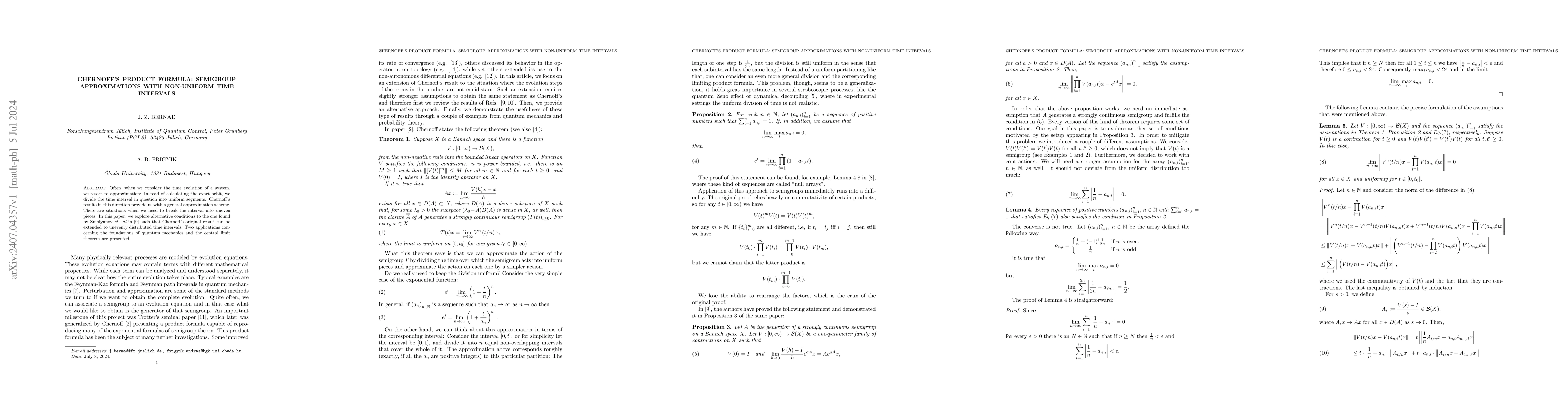 Thumbnail for Chernoff's product formula: Semigroup approximations with non-uniform
  time intervals