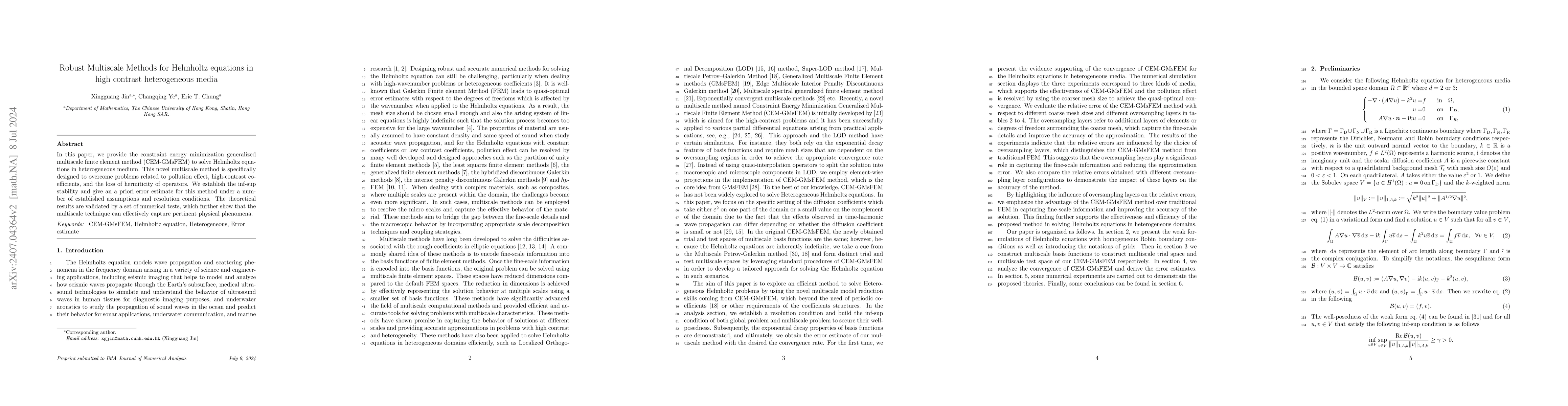 Thumbnail for Robust Multiscale Methods for Helmholtz equations in high contrast
  heterogeneous media