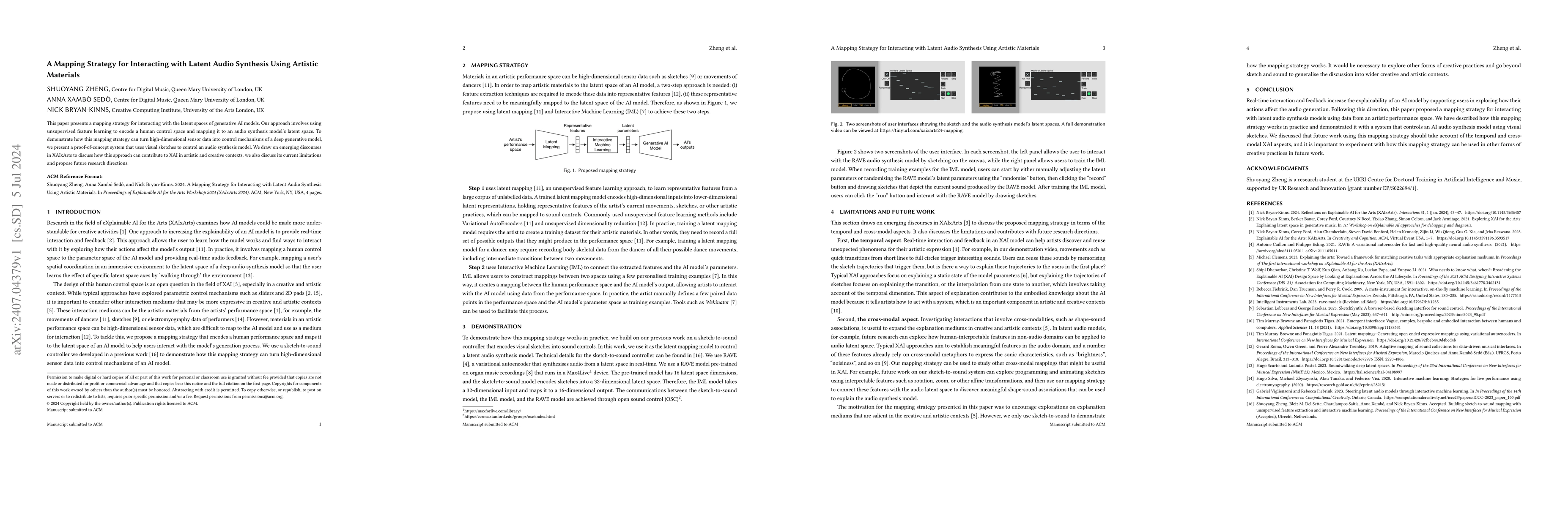 Thumbnail for A Mapping Strategy for Interacting with Latent Audio Synthesis Using
  Artistic Materials