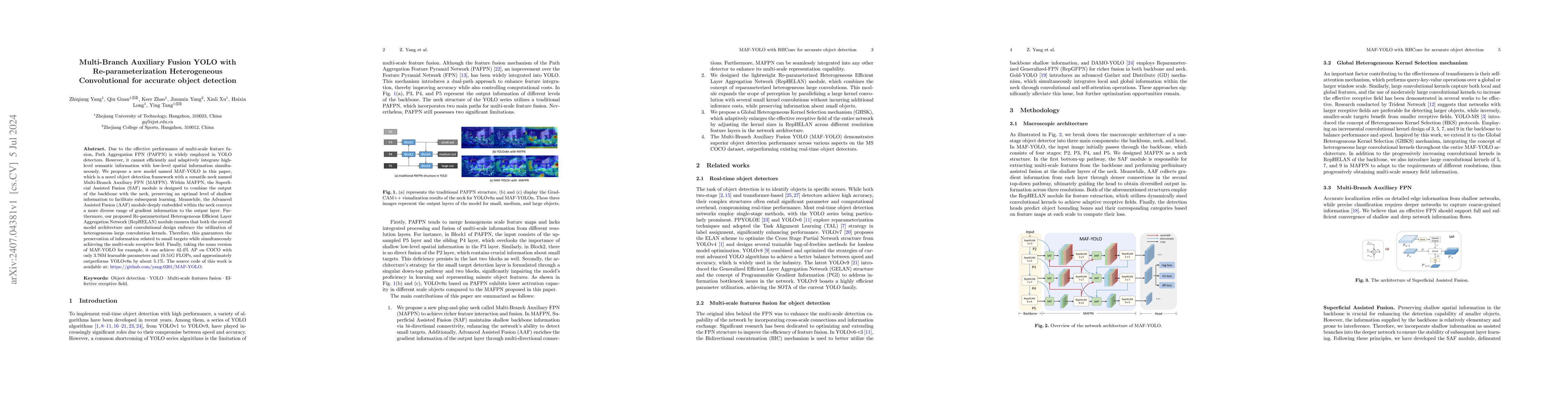Thumbnail for Multi-Branch Auxiliary Fusion YOLO with Re-parameterization
  Heterogeneous Convolutional for accurate object detection