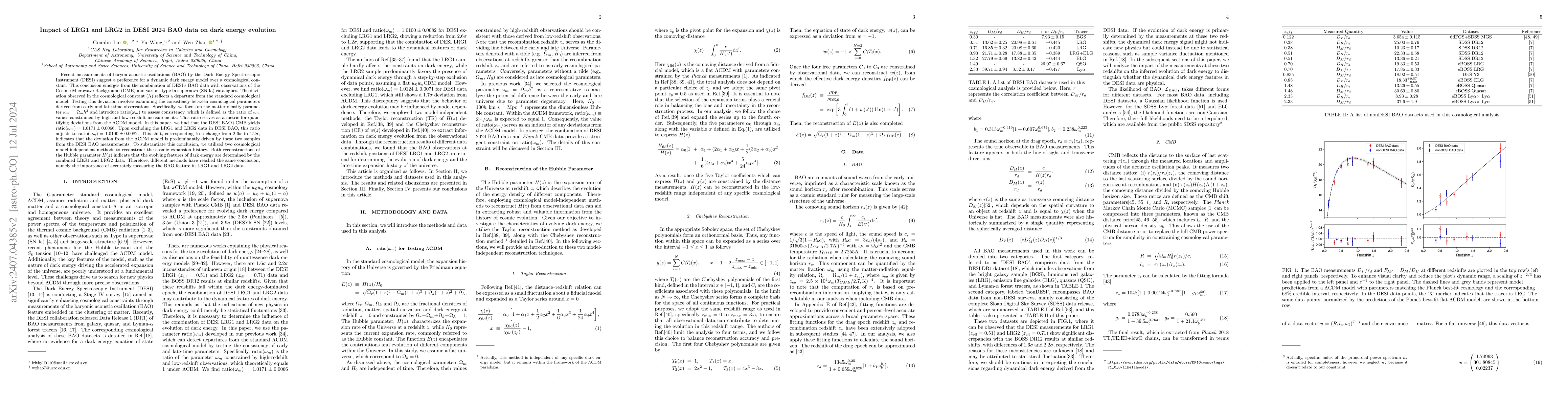 Thumbnail for Impact of LRG1 and LRG2 in DESI 2024 BAO data on dark energy evolution