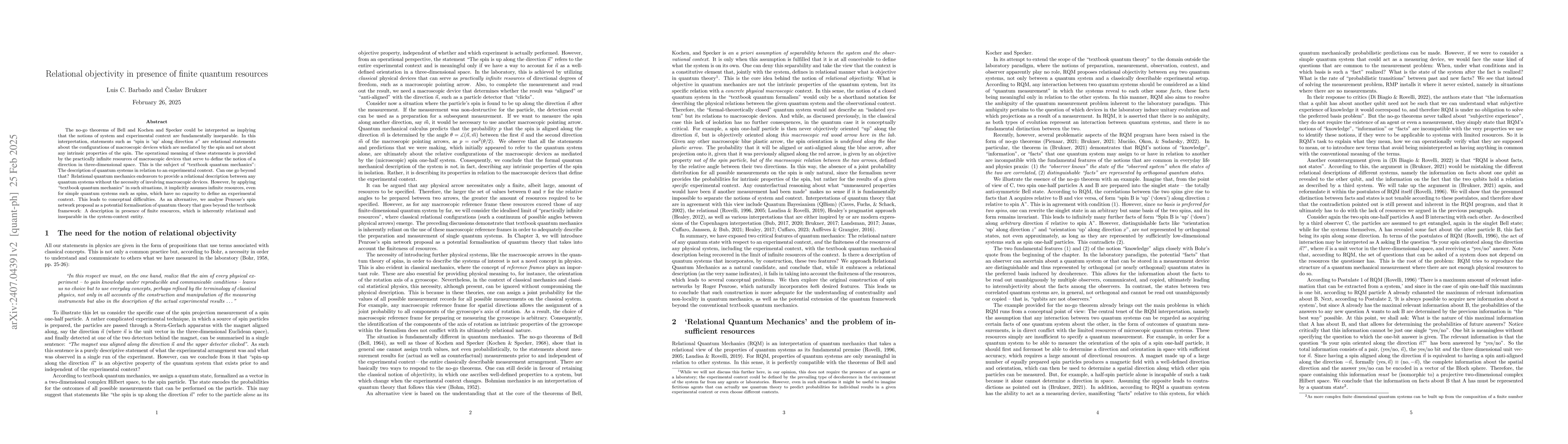 Thumbnail for Relational objectivity in presence of finite quantum resources