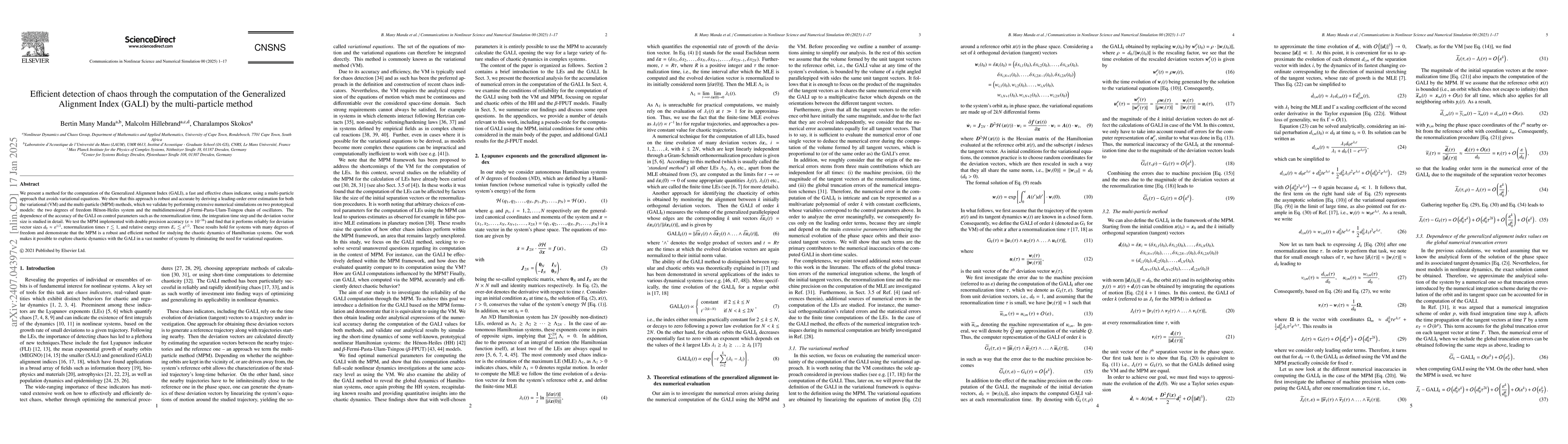 Thumbnail for Efficient detection of chaos through the computation of the Generalized
  Alignment Index (GALI) by the multi-particle method