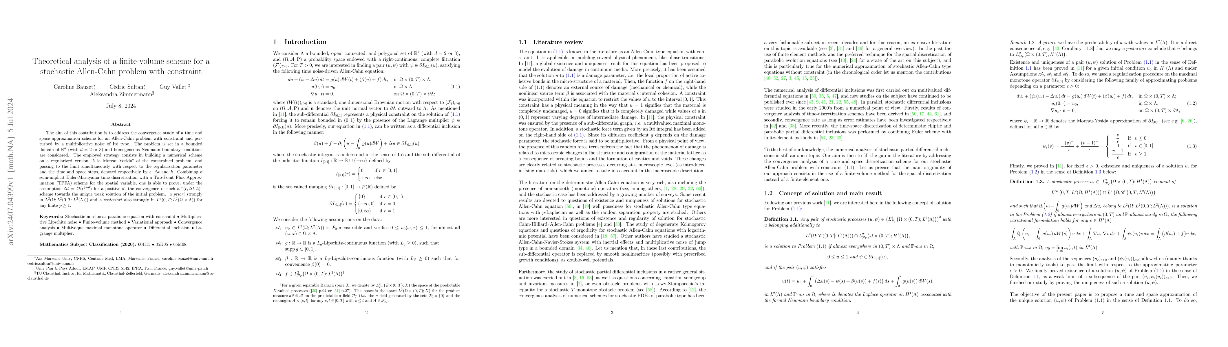 Thumbnail for Theoretical analysis of a finite-volume scheme for a stochastic
  Allen-Cahn problem with constraint
