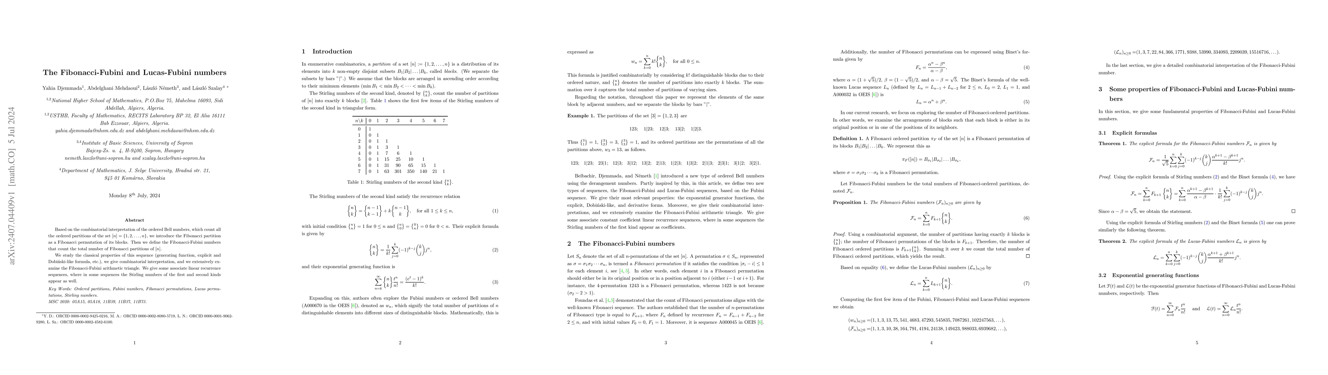 Thumbnail for The Fibonacci-Fubini and Lucas-Fubini numbers