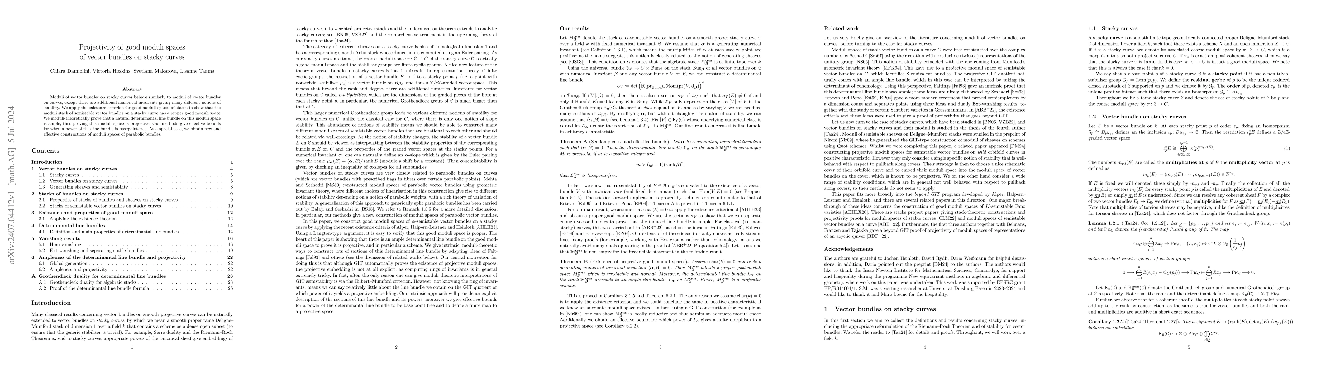 Thumbnail for Projectivity of good moduli spaces of vector bundles on stacky curves