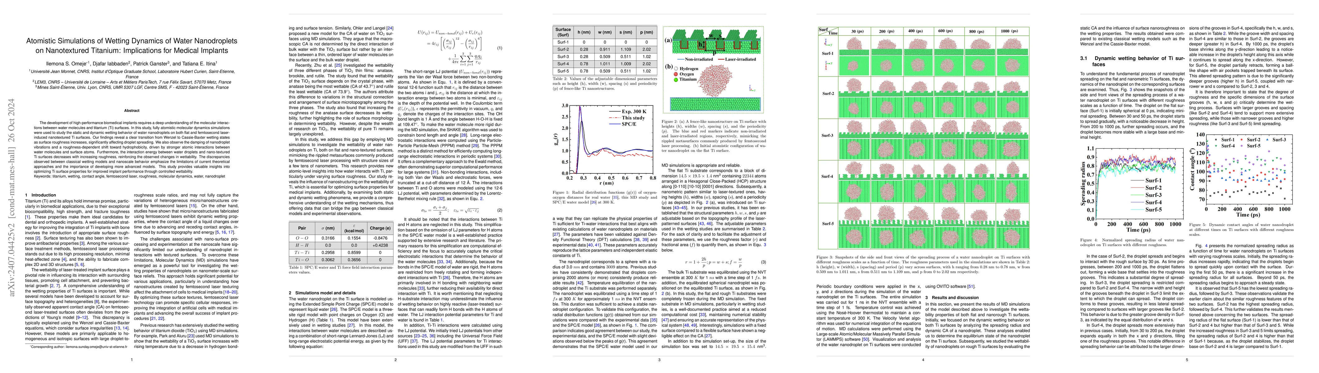 Thumbnail for Atomistic Simulations of Wetting Dynamics of Water Nanodroplets on
  Nanotextured Titanium: Implications for Medical Implants