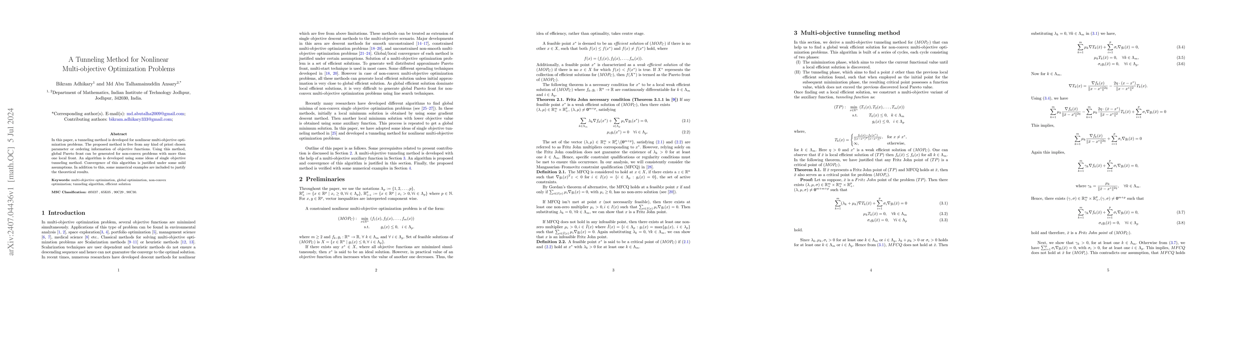 Thumbnail for A Tunneling Method for Nonlinear Multi-objective Optimization Problems