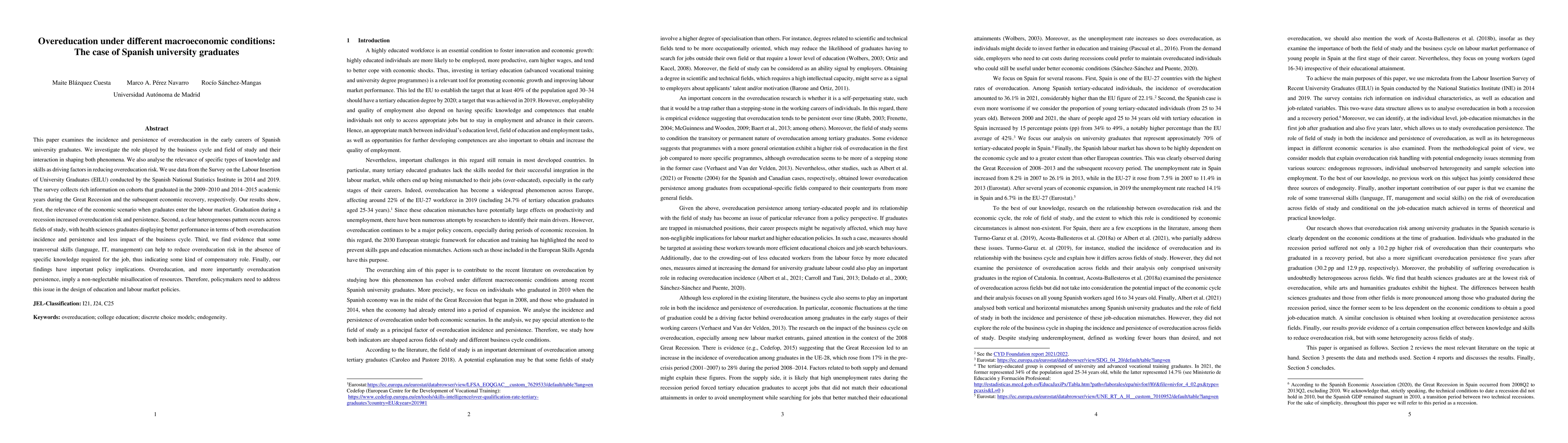 Thumbnail for Overeducation under different macroeconomic conditions: The case of
  Spanish university graduates