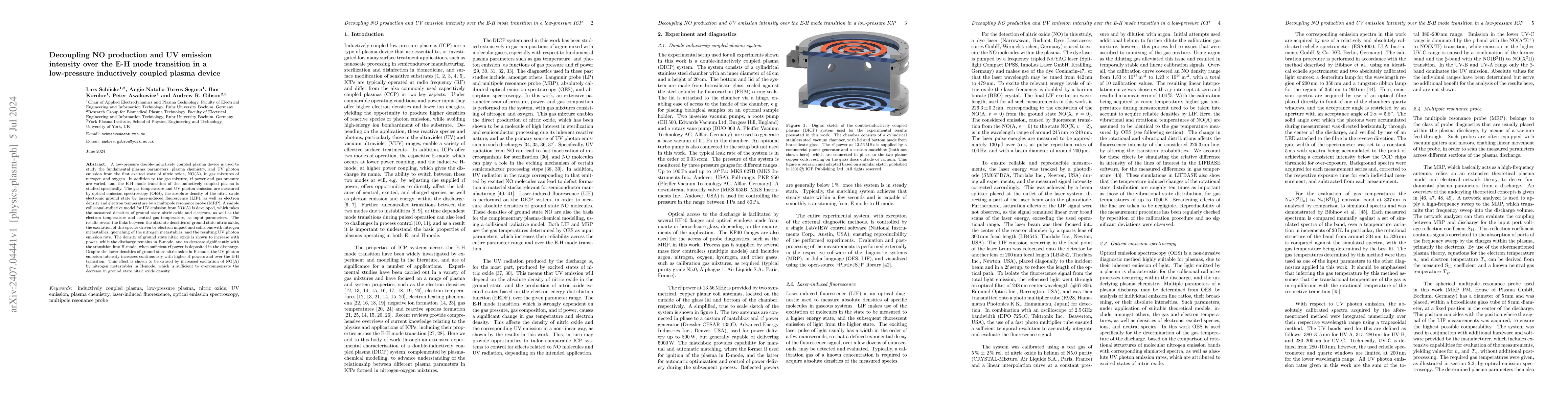 Thumbnail for Decoupling NO production and UV emission intensity over the E-H mode
  transition in a low-pressure inductively coupled plasma device