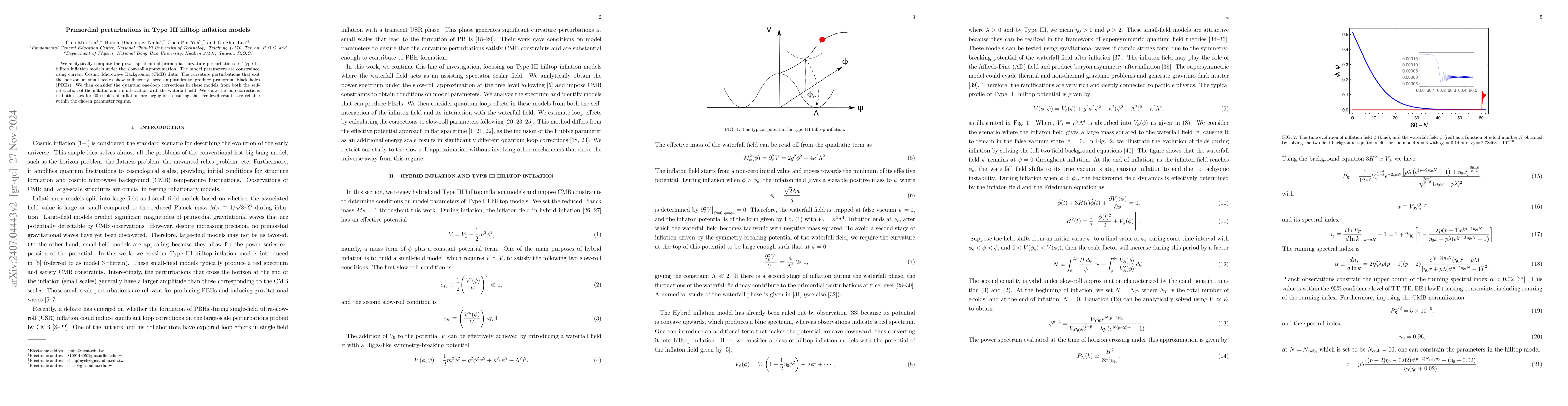 Thumbnail for Primordial perturbations in Type III hilltop inflation models