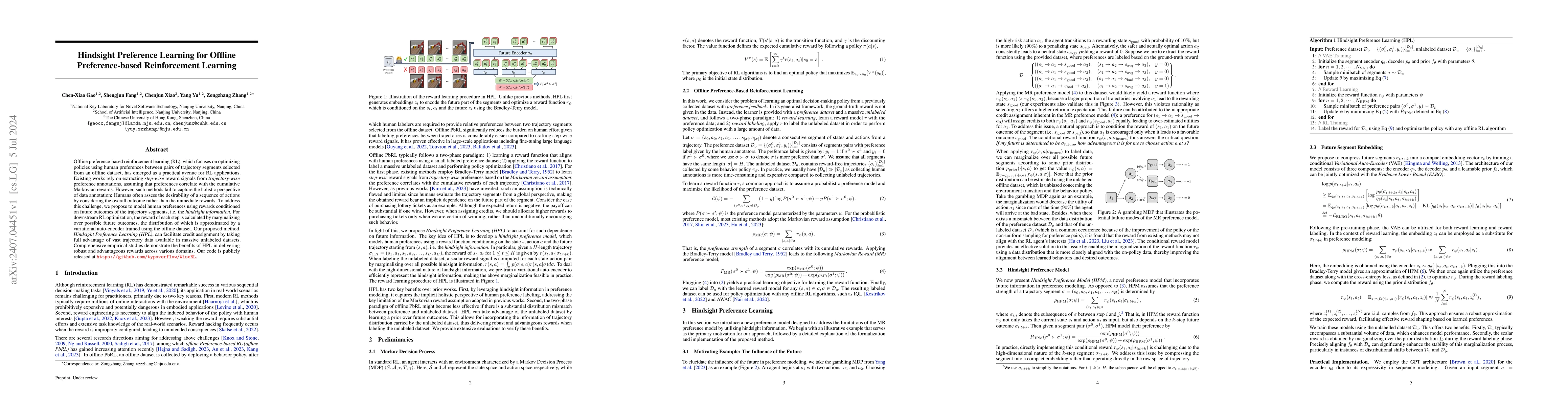 Thumbnail for Hindsight Preference Learning for Offline Preference-based Reinforcement
  Learning