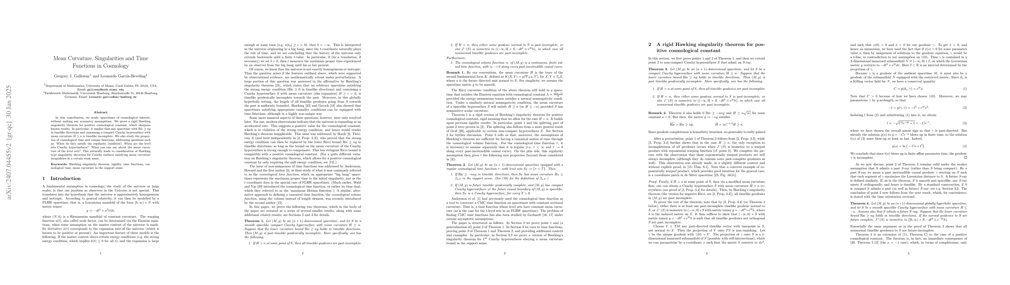 Thumbnail for Mean Curvature, Singularities and Time Functions in Cosmology