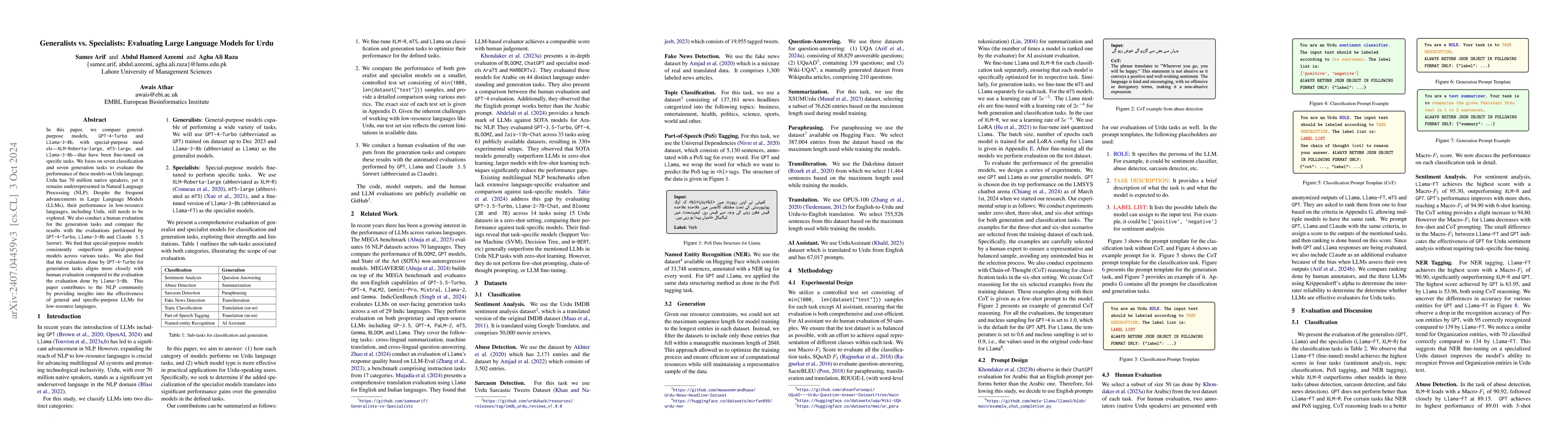 Thumbnail for Generalists vs. Specialists: Evaluating Large Language Models for Urdu