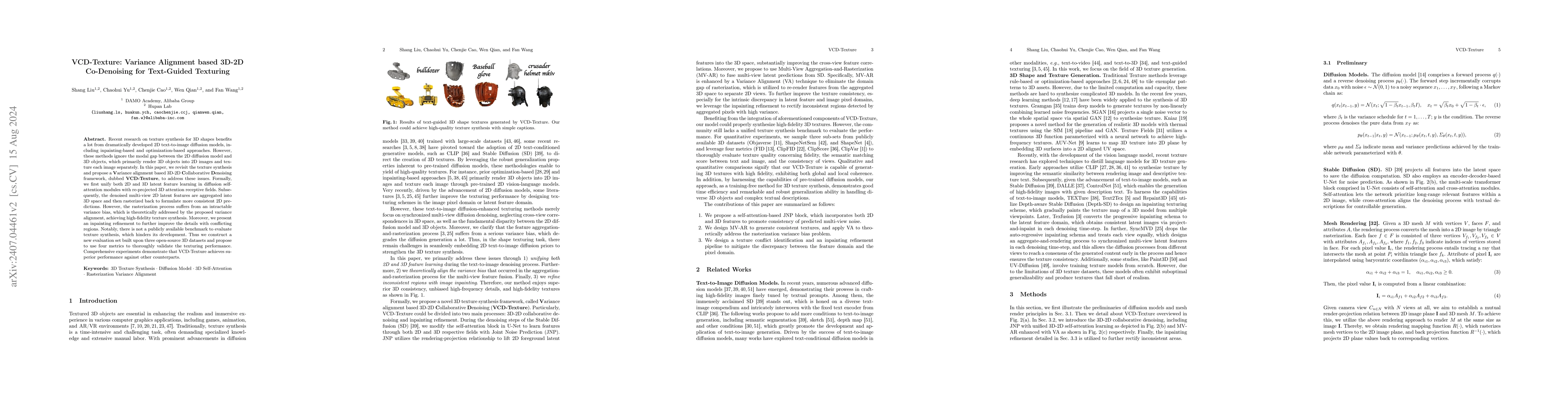 Thumbnail for VCD-Texture: Variance Alignment based 3D-2D Co-Denoising for Text-Guided
  Texturing