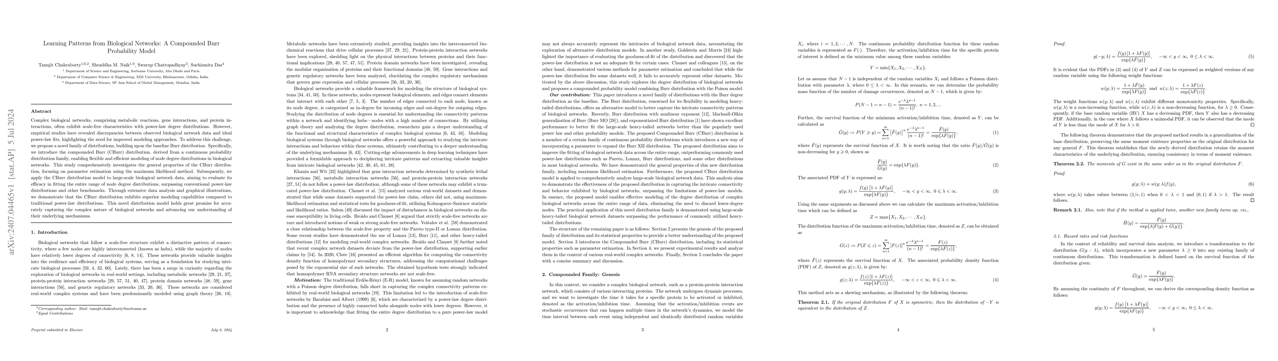 Thumbnail for Learning Patterns from Biological Networks: A Compounded Burr
  Probability Model