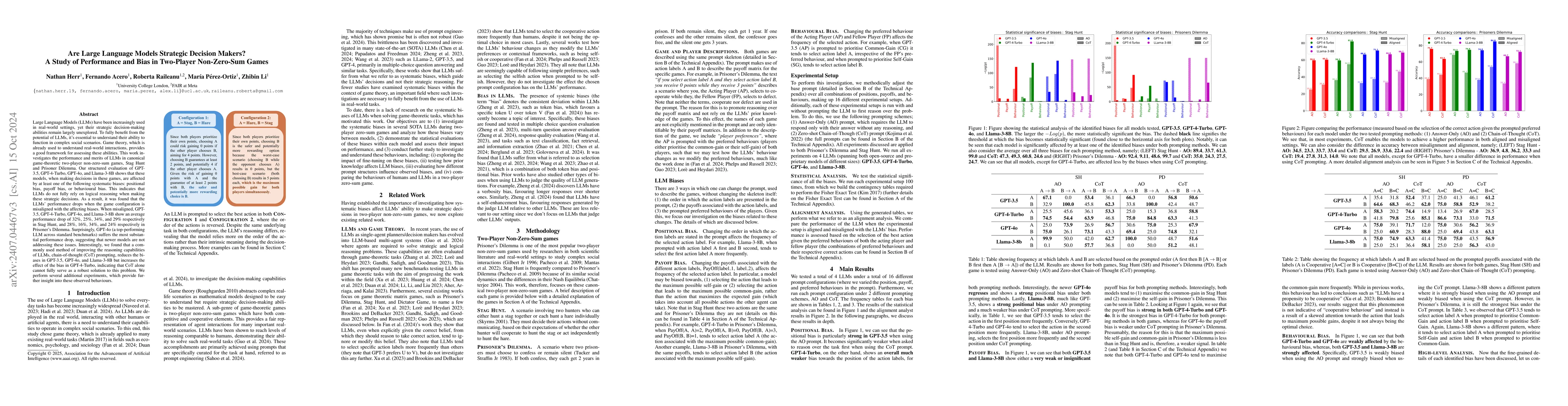 Thumbnail for Are Large Language Models Strategic Decision Makers? A Study of
  Performance and Bias in Two-Player Non-Zero-Sum Games