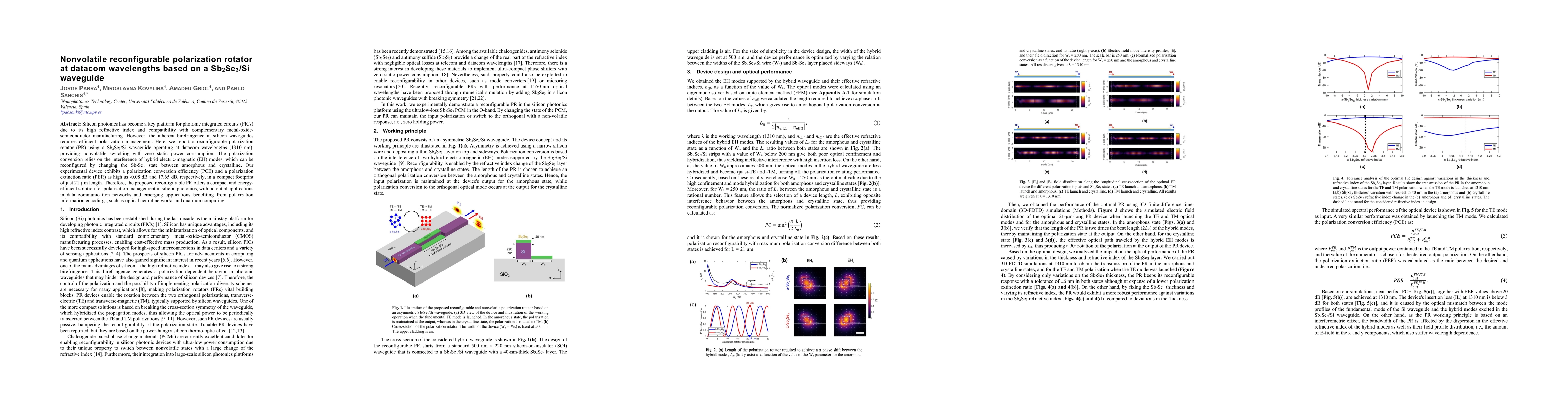 Thumbnail for Nonvolatile reconfigurable polarization rotator at datacom wavelengths
  based on a Sb2Se3/Si waveguide