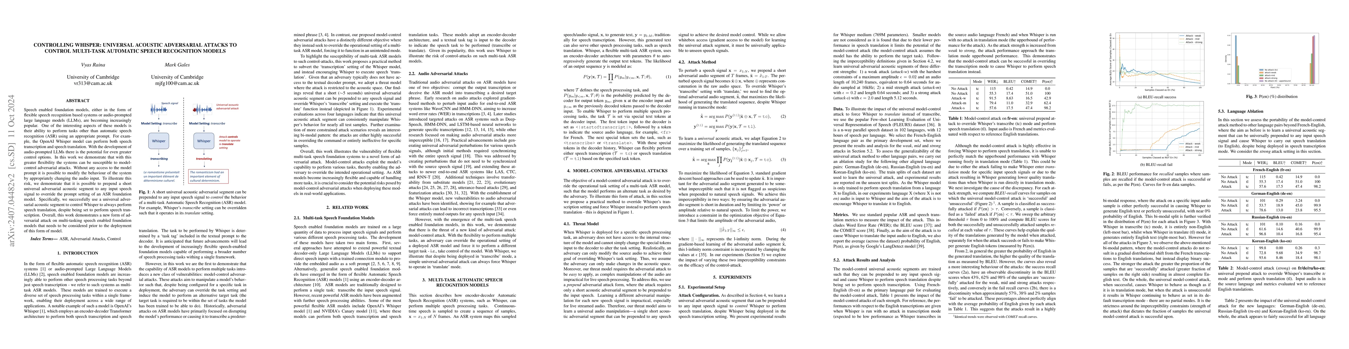 Thumbnail for Controlling Whisper: Universal Acoustic Adversarial Attacks to Control
  Speech Foundation Models