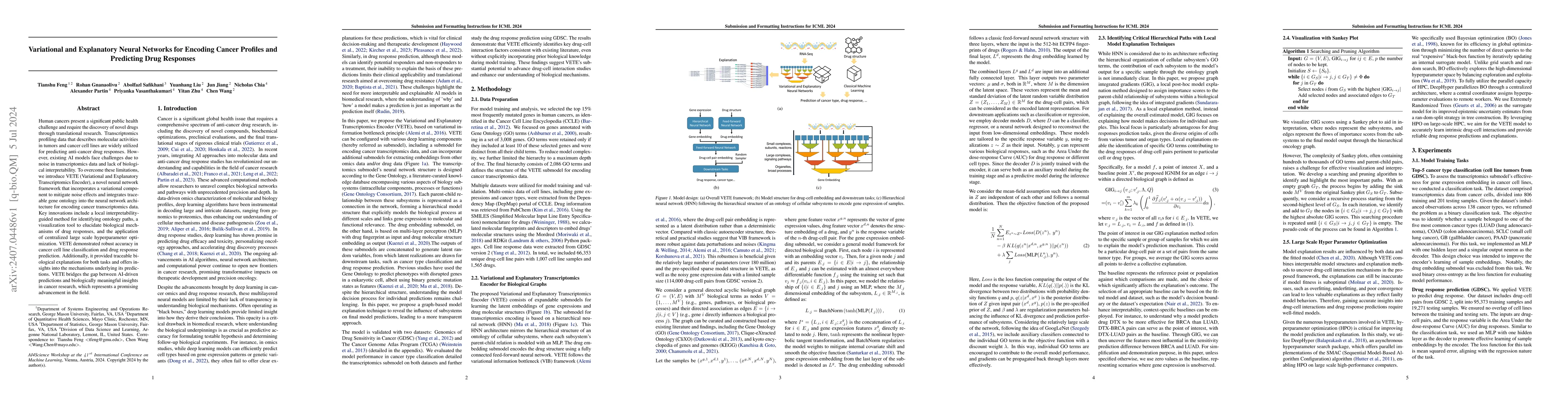 Thumbnail for Variational and Explanatory Neural Networks for Encoding Cancer Profiles
  and Predicting Drug Responses