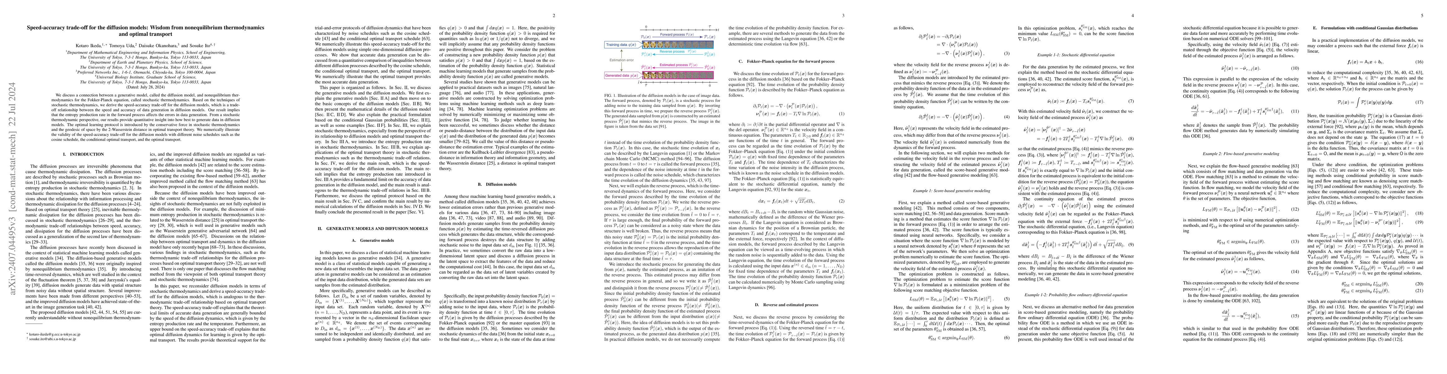 Thumbnail for Speed-accuracy trade-off for the diffusion models: Wisdom from
  nonequilibrium thermodynamics and optimal transport