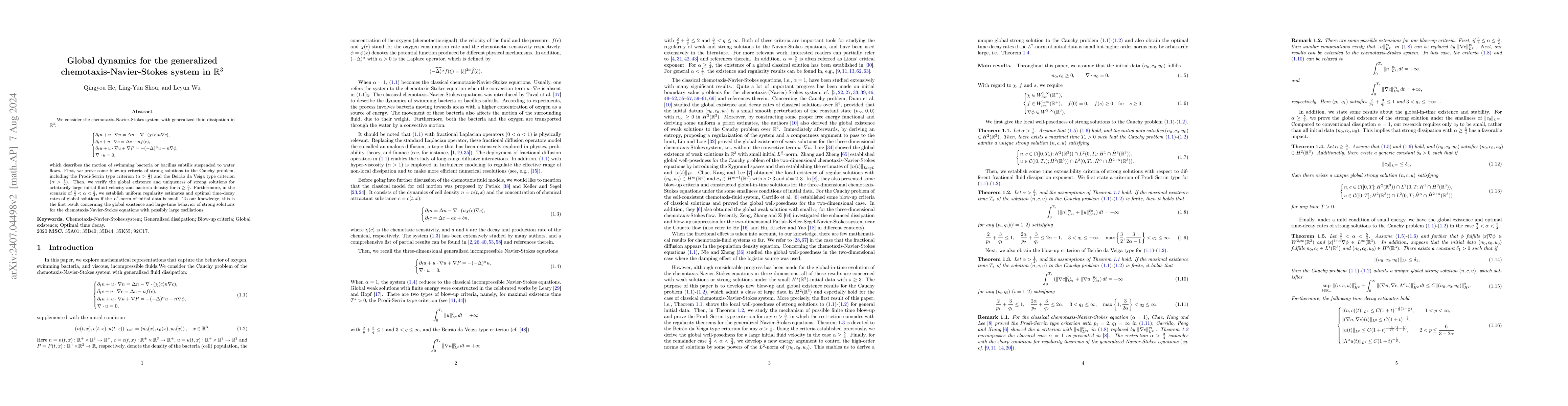 Thumbnail for Global dynamics for the generalized chemotaxis-Navier-Stokes system in
  $\mathbb{R}^3$