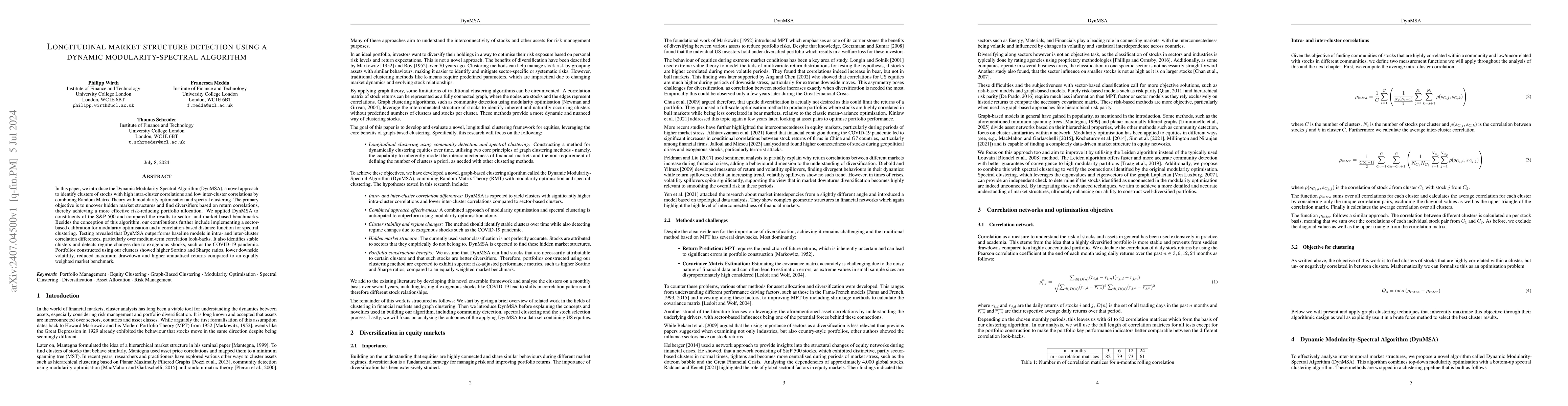 Thumbnail for Longitudinal market structure detection using a dynamic
  modularity-spectral algorithm