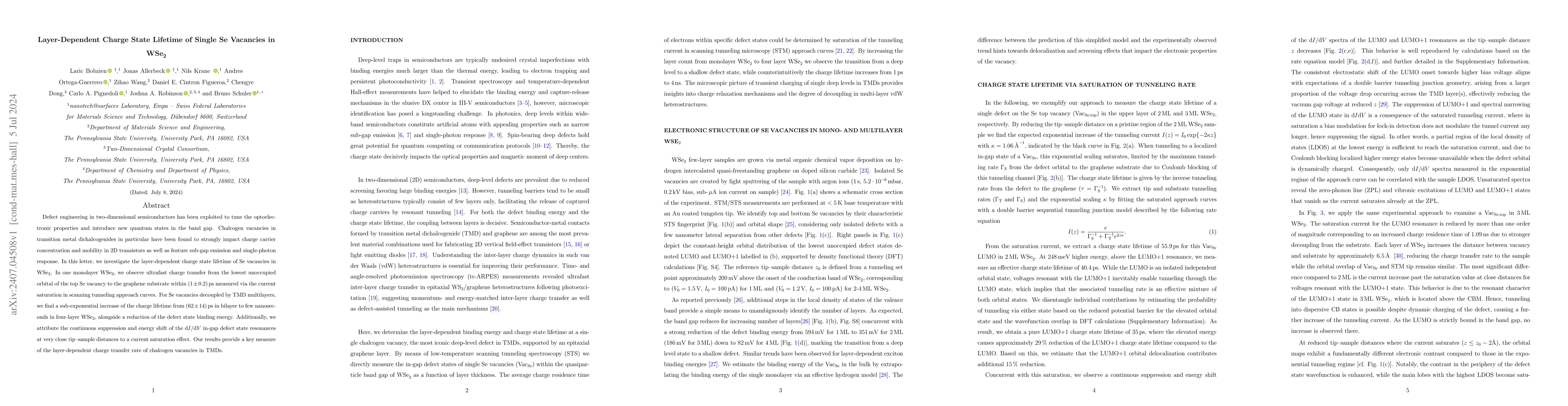 Thumbnail for Layer-Dependent Charge State Lifetime of Single Se Vacancies in WSe$_2$