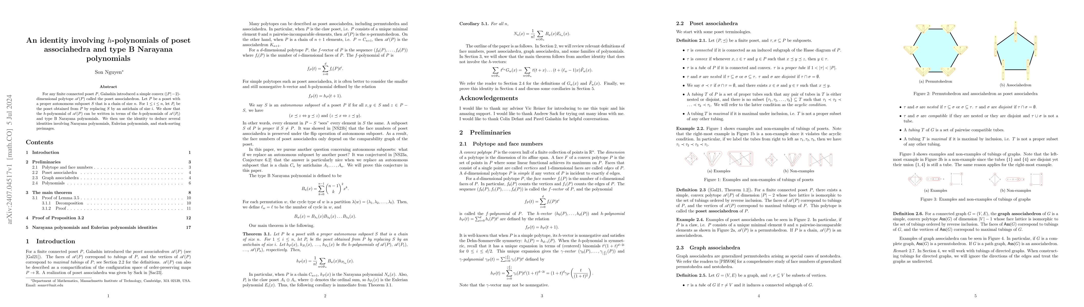 Thumbnail for An identity involving $h$-polynomials of poset associahedra and type B
  Narayana polynomials