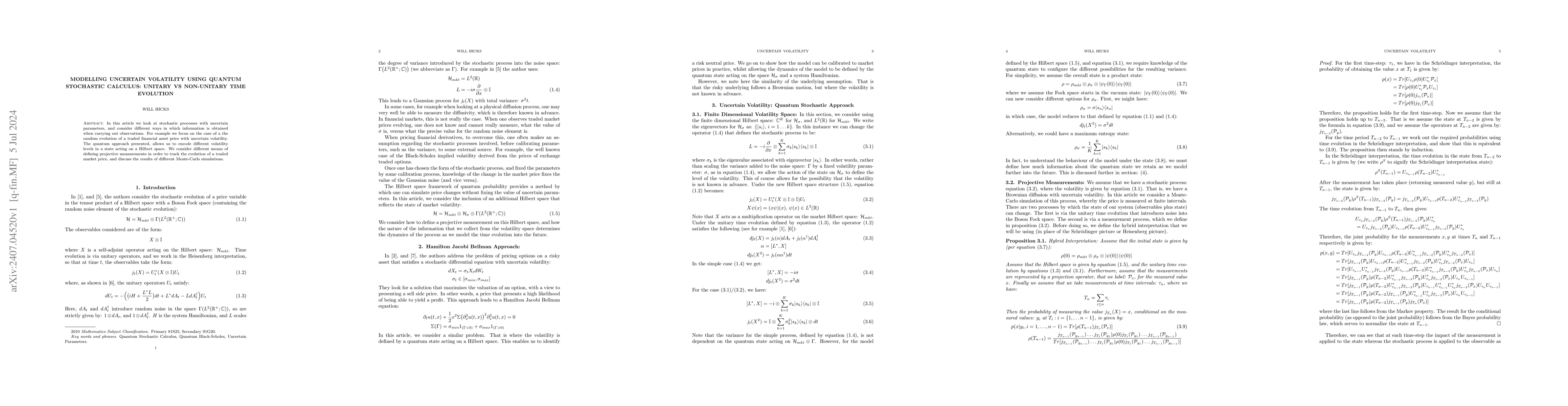 Thumbnail for Modelling Uncertain Volatility Using Quantum Stochastic Calculus:
  Unitary vs Non-Unitary Time Evolution