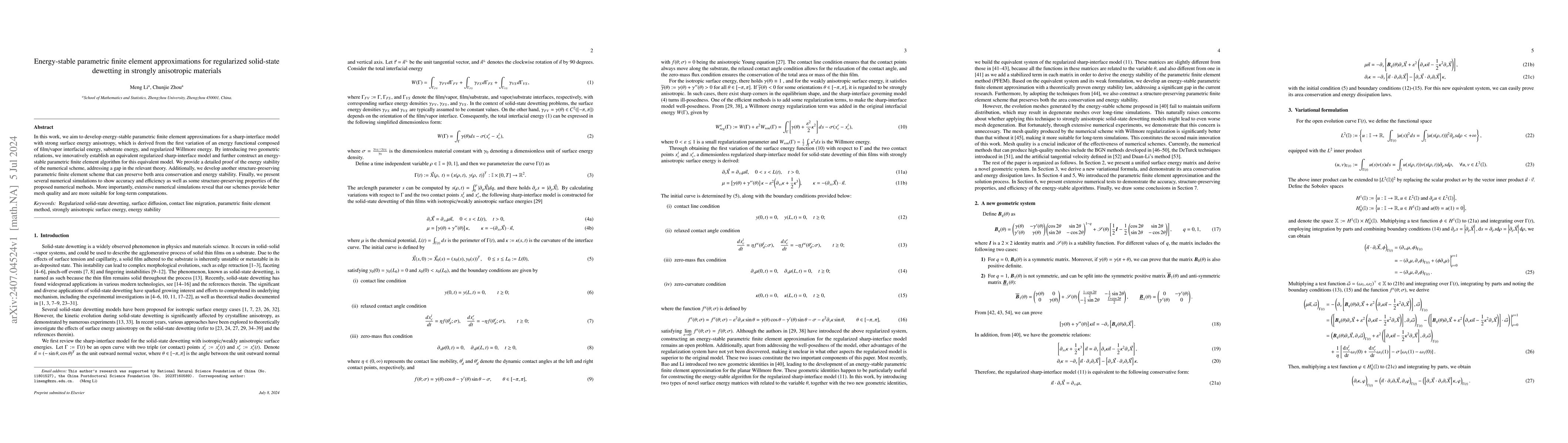Thumbnail for Energy-stable parametric finite element approximations for regularized
  solid-state dewetting in strongly anisotropic materials
