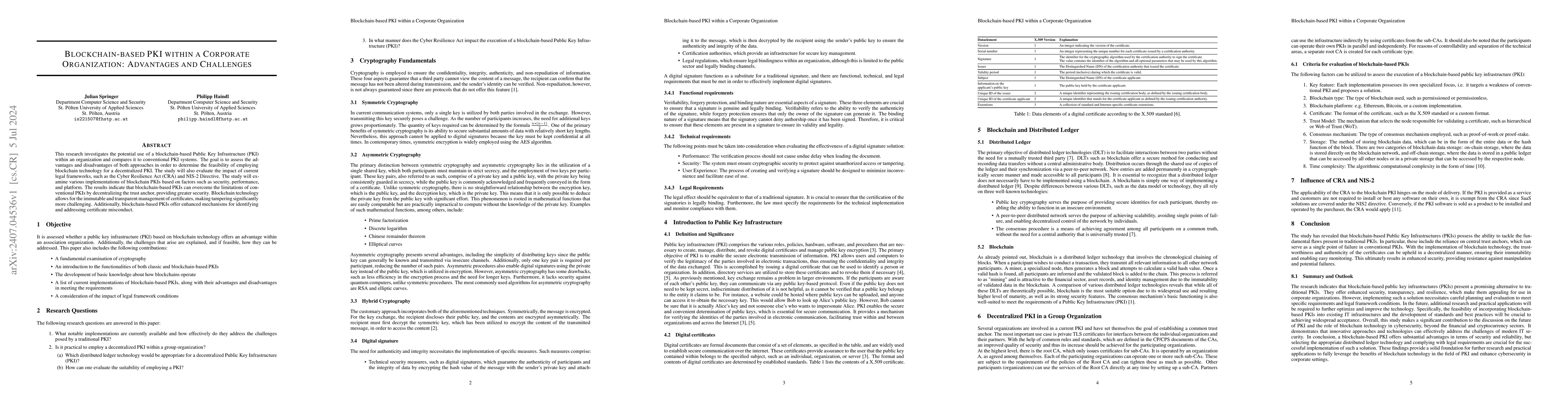 Thumbnail for Blockchain-based PKI within a Corporate Organization: Advantages and
  Challenges