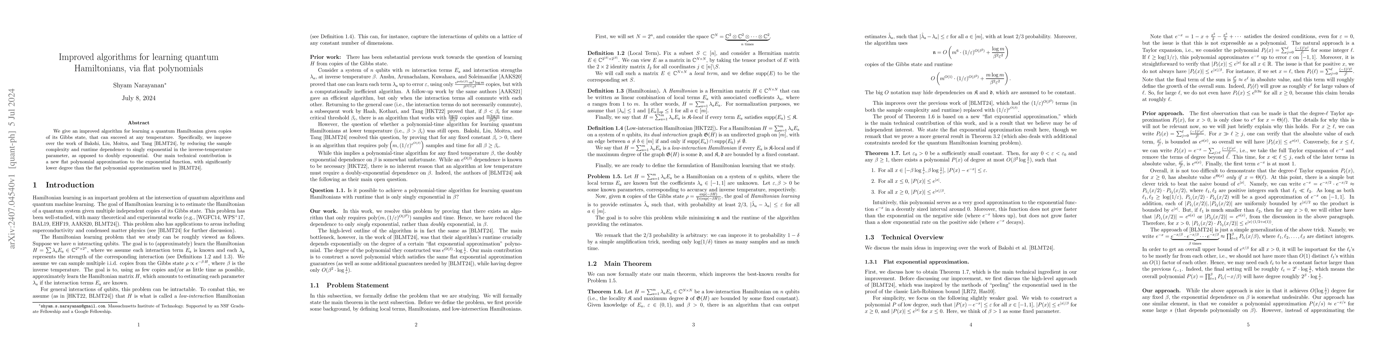 Thumbnail for Improved algorithms for learning quantum Hamiltonians, via flat
  polynomials
