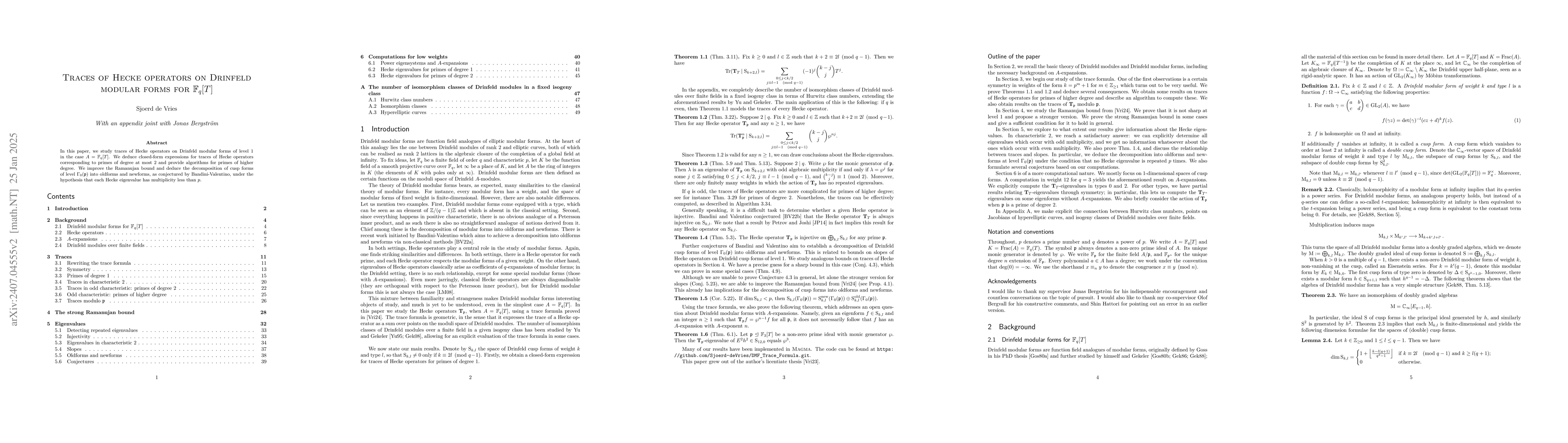 Thumbnail for Traces of Hecke operators on Drinfeld modular forms for
  $\mathbb{F}_q[T]$