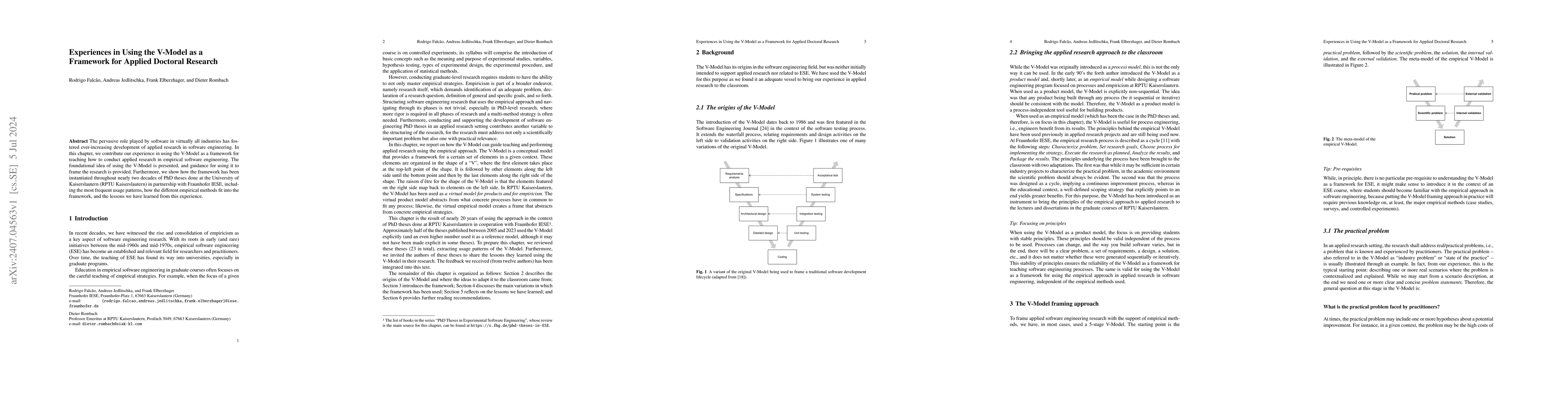 Thumbnail for Experiences in Using the V-Model as a Framework for Applied Doctoral
  Research