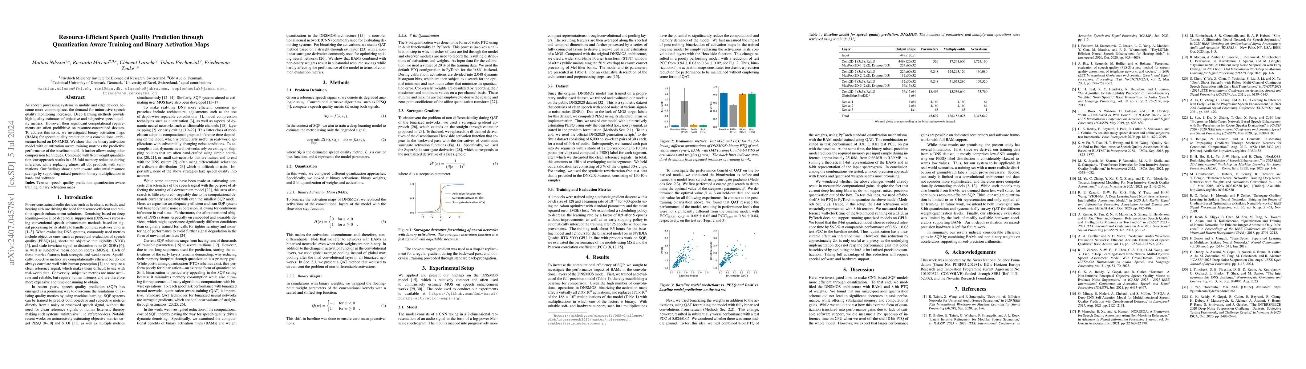 Thumbnail for Resource-Efficient Speech Quality Prediction through Quantization Aware
  Training and Binary Activation Maps