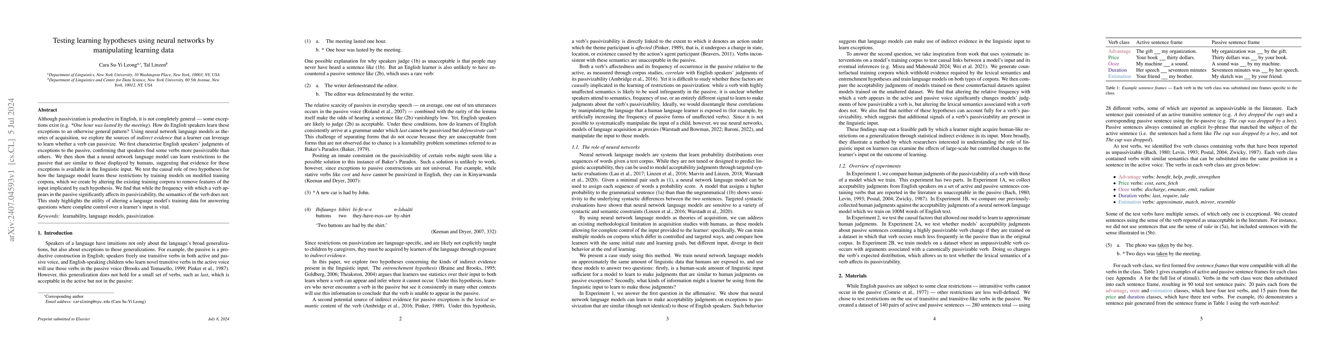 Thumbnail for Testing learning hypotheses using neural networks by manipulating
  learning data