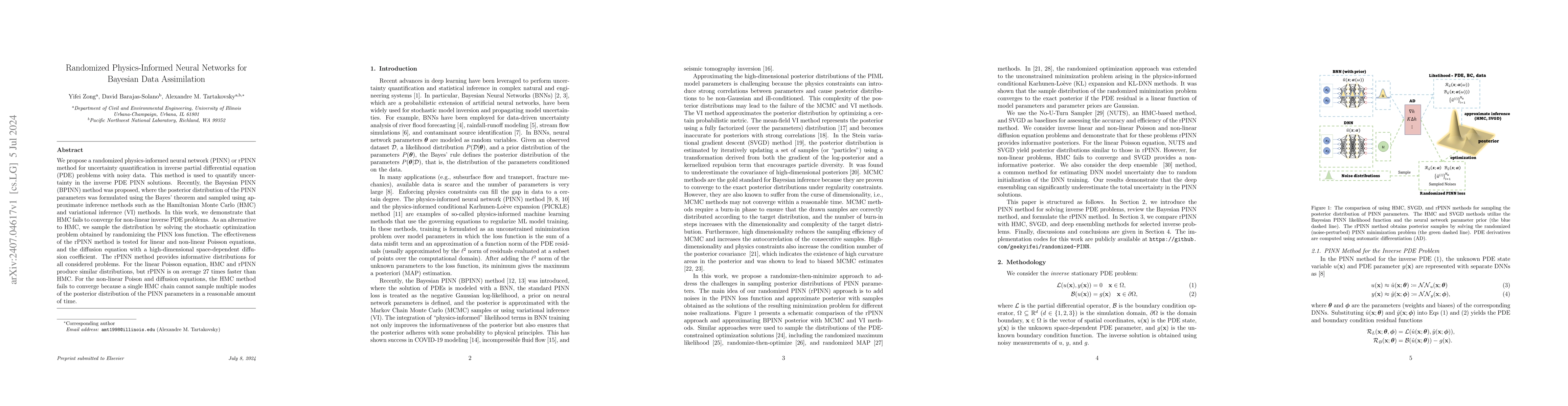 Thumbnail for Randomized Physics-Informed Neural Networks for Bayesian Data
  Assimilation